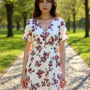 Maurices Red and White Floral Midi Dress